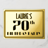 70ste verjaardag: Art Deco Kijk "70" en naam Folie Uitnodiging (Voorkant)