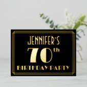 70ste verjaardag: Art Deco Kijk "70", met naam Folie Uitnodiging (Staand Voorkant)