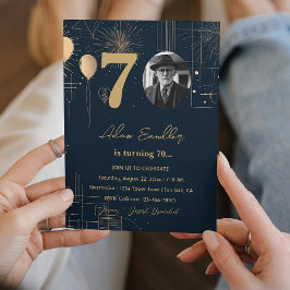 70ste verjaardag ballonnen en vuurwerk kaart