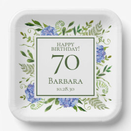 70ste verjaardag Blauwe Hortensia's Papieren Bordje