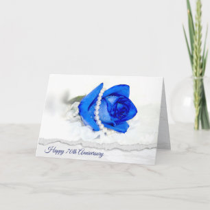 70ste verjaardag Blauwe Roos en Parels Kaart