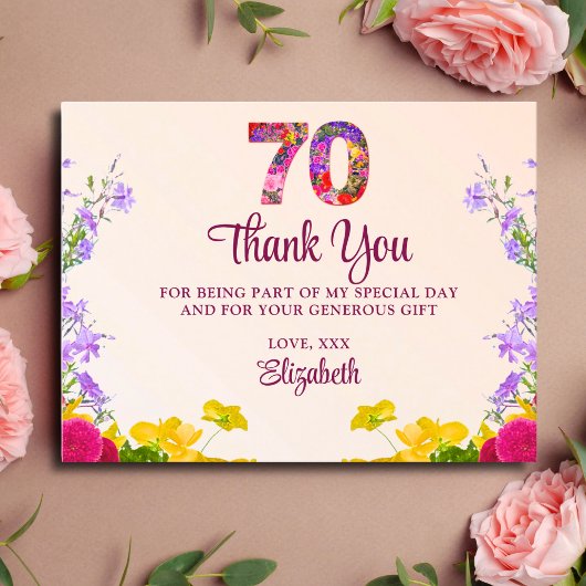 70ste verjaardag Bloemen bedankt Modern 70 jaar fe Briefkaart