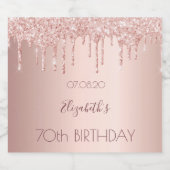 70ste verjaardag blush roos Gold Drips Naam Sparkling Wijnetiket (Enkel label)