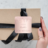 70ste verjaardag blush roos Gold Drips Naam Vierkante Sticker
