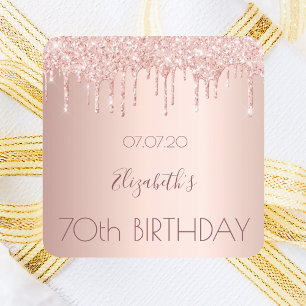 70ste verjaardag blush roos Gold Drips Naam Vierkante Sticker