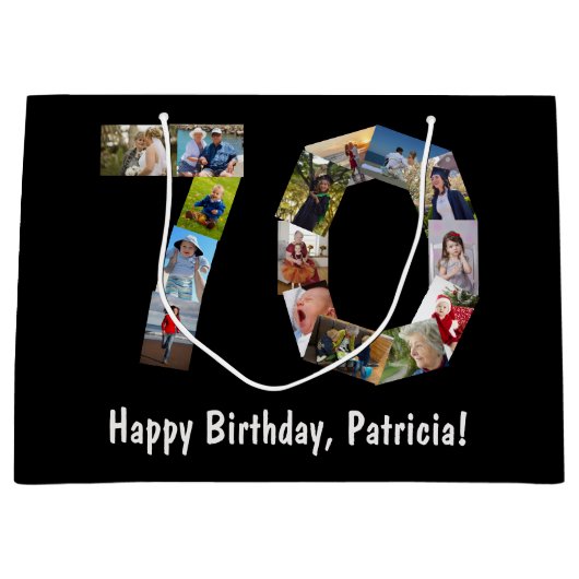 70ste verjaardag Collage 15 Fotonummer 70 Leeftijd Groot Cadeauzakje (Voorkant)