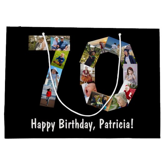 70ste verjaardag Collage 15 Fotonummer 70 Leeftijd Groot Cadeauzakje (Achterkant)