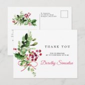 70ste verjaardag Dank u wel Rustic Winter Greenery Briefkaart (Voorkant / Achterkant)