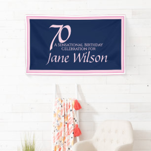 70ste verjaardag Elegant Roze & Marineblauw Spandoek