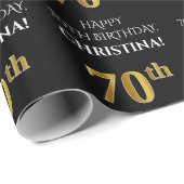 70ste verjaardag: Elegant, zwart, Faux Gold look Cadeaupapier (Rol Hoek)