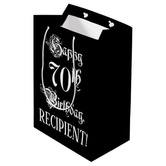 70ste verjaardag: Fancy, Elegante script + Aangepa Medium Cadeauzakje (Achterkant Gekanteld)