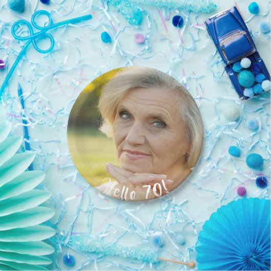 70ste verjaardag foto hallo 70  papieren bordje (Feest)