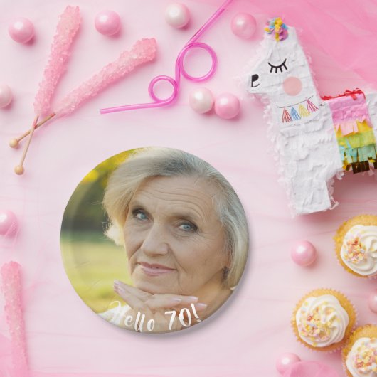 70ste verjaardag foto hallo 70  papieren bordje (Feest)