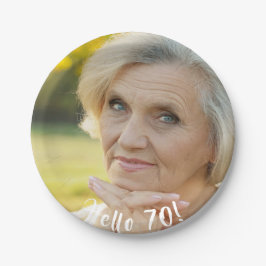 70ste verjaardag foto hallo 70  papieren bordje