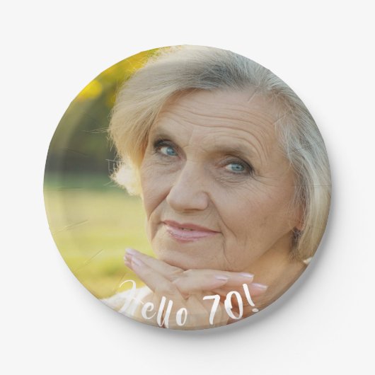 70ste verjaardag foto hallo 70  papieren bordje (Voorkant)