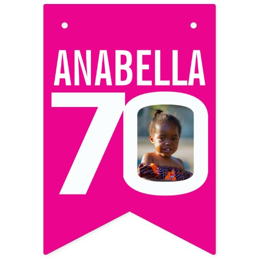 70ste verjaardag foto roze wit vlaggetjes (Eerste vlag)