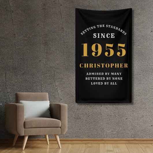 70ste verjaardag Geboren 1955 Naam toevoegen Zwart Spandoek