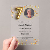 70ste verjaardag gouden foto sterren Clear Acryl Uitnodigingen (Insitu (Draagbaar))