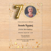 70ste verjaardag gouden foto sterren Clear Acryl Uitnodigingen (Voorkant)