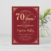 70ste verjaardag - Gouden rode damast Kaart (Staand voorkant)