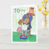 70ste verjaardag Kaart - Mr Rabbit (Gele Bloem)