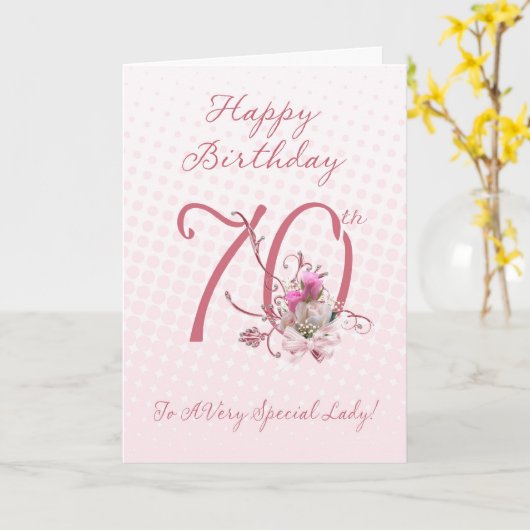 70ste verjaardag Kaart - Roze Rozen - tot een zeer (Gele Bloem)