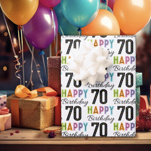 70ste verjaardag Kleurrijk Typografie Wrapping Pap Inpakpapier Vel