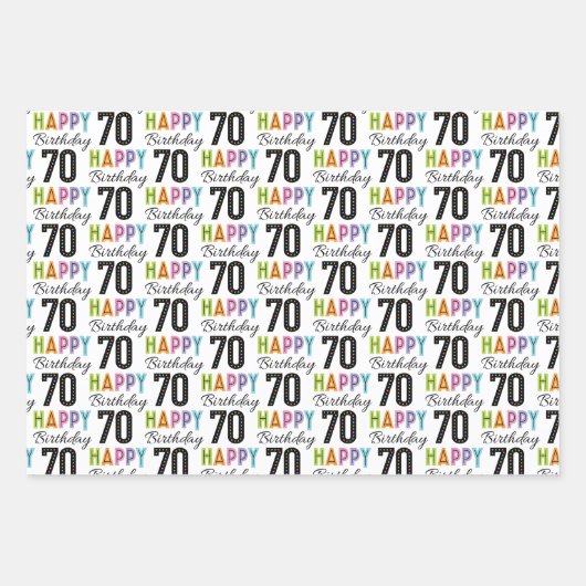 70ste verjaardag Kleurrijk Typografie Wrapping Pap Inpakpapier Vel (Voorkant)