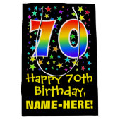 70ste verjaardag: Kleurrijke Sterren Patroon & Reg Medium Cadeauzakje (Voorkant)