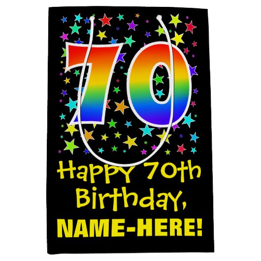 70ste verjaardag: Kleurrijke Sterren Patroon & Reg Medium Cadeauzakje (Voorkant)