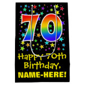 70ste verjaardag: Kleurrijke Sterren Patroon & Reg Medium Cadeauzakje (Achterkant)