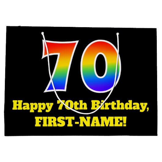 70ste verjaardag ~ Leuk, Kleurrijk, Levendig, Rege Groot Cadeauzakje (Achterkant)