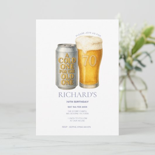 70ste verjaardag Man, Fun Cold One voor de oude Kaart (Staand voorkant)