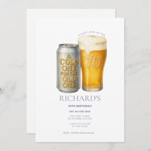 70ste verjaardag Man, Fun Cold One voor de oude Kaart (Voorkant / Achterkant)
