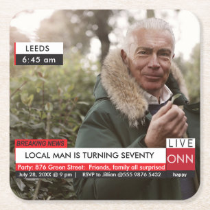 70ste verjaardag Mannen 🎉 Grappig TV Nieuws Fake  Kartonnen Onderzetters