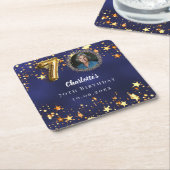 70ste verjaardag marineblauw gouden sterren foto kartonnen onderzetters (Schuin)