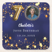 70ste verjaardag marineblauw gouden sterren foto kartonnen onderzetters (Voorkant)