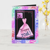 70ste verjaardag met roze jurk kaart (Gele Bloem)