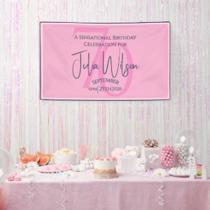 70ste verjaardag modern elegante roze & marineblau spandoek
