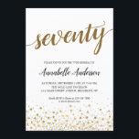 70ste verjaardag Modern Gold Confetti Stippen Scri Kaart<br><div class="desc">Modern Gold Confetti Stippen Script 70th Birthday Invitation Het ontwerp is voorzien van 'seventy' in een hedendaags elegant script en gouden confetti stippen accent. Als u de tekst 'seventy' wilt aanpassen naar een andere leeftijd,  kunt u ons gerust een e-mail sturen op panggadesigns@gmail.com.</div>