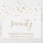 70ste verjaardag Modern Gouden Driehoek Confetti W Sparkling Wijnetiket (Enkel label)