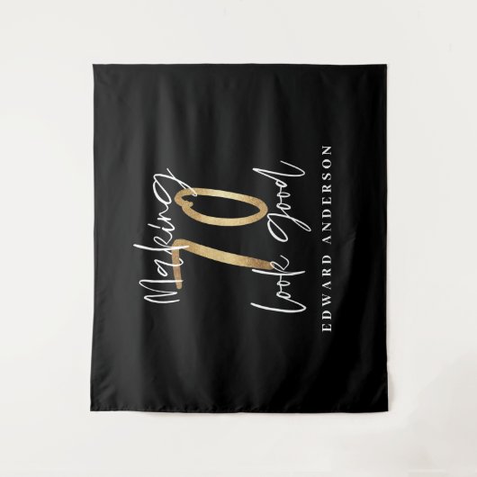 70ste verjaardag modern zwart en goud stijlvol wandkleed (Voorkant)