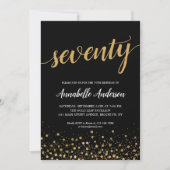 70ste verjaardag Modern zwart goud confetti script Kaart (Voorkant)
