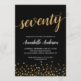 70ste verjaardag Modern zwart goud confetti script Kaart