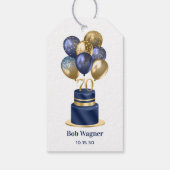 70ste verjaardag Navy Blauwe Ballon Cake Cadeaulabel (Achterkant)