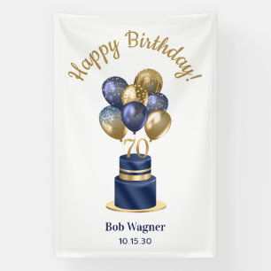 70ste verjaardag Navy Blauwe Ballon Cake Spandoek