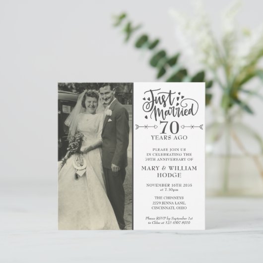 70ste verjaardag Net getrouwd Trouwfoto vierkant Kaart (Staand voorkant)