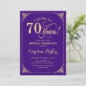 70ste verjaardag - Paarse gouden damast Kaart (Staand voorkant)