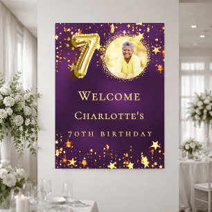 70ste verjaardag paarse gouden sterren foto welkom poster