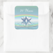 70ste verjaardag Platina Harten Vierkante Sticker (Tas)